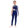 Girls Gymnastics Jumpsuit Sheer Mesh Patchwork Cutout Asymmetrical Design Mock Neck Sparkly Rhinestones Full Body Leotard