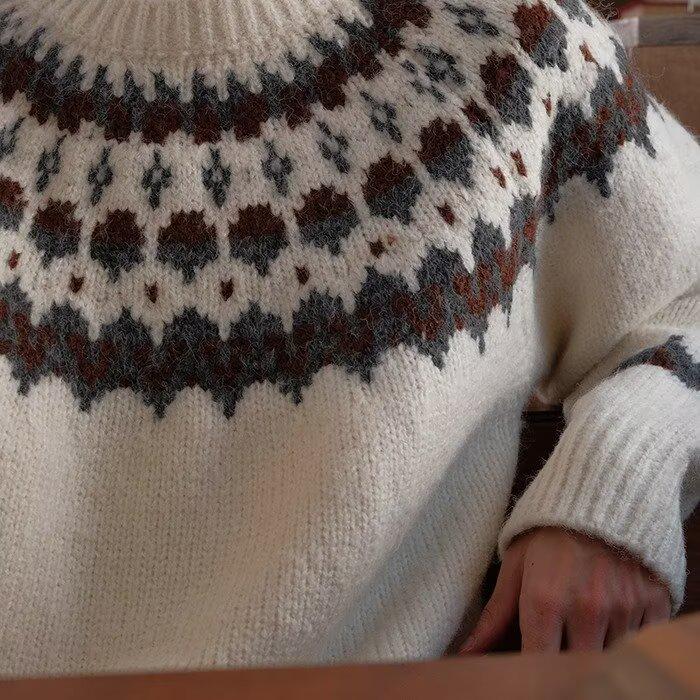 Мужской осенне-зимний вязаный свитер в полоску в стиле Fair Isle (Франция) - С круглым вырезом, свободного кроя, универсальный повседневный стиль.