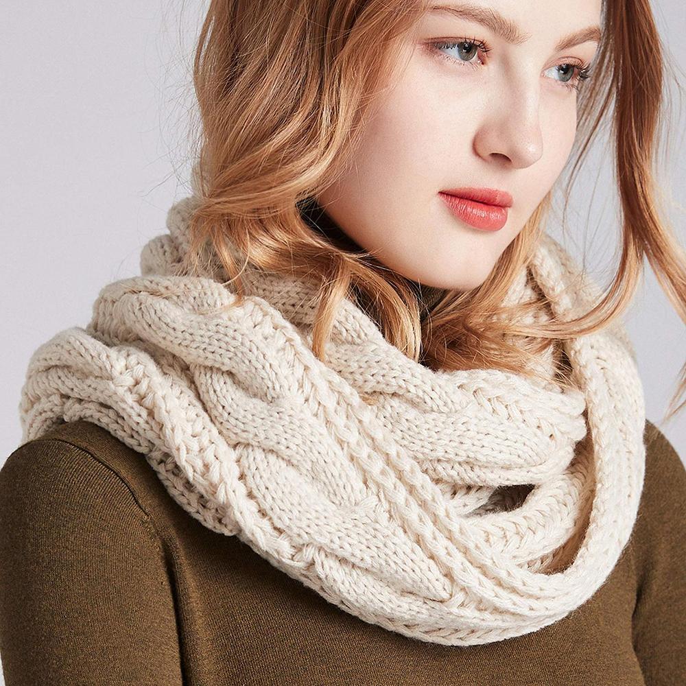 Winter Knitted Scarf Thickened Fleece Lined Warm Neck Warmer Cable Knit Pattern Soft Cozy for Cold Weather