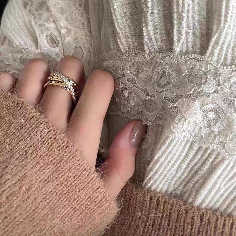 Женское многослойное открытое кольцо с цирконием: Легкая роскошь, высококачественный дизайн для указательного пальца, смелая индивидуальность, преувеличенный стиль, идеально подходит для пар.