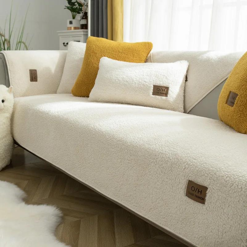 Подушка для дивана Winter Lamb Plush, утолщенная подушка для сиденья, полотенце для дивана, нескользящий коврик, современный чехол для углового дивана L, декор для гостиной и дома