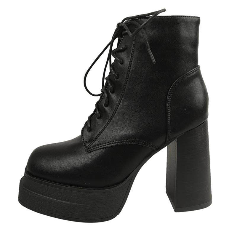 Модные высококачественные черные ботинки на толстом каблуке, женские кожаные ботинки на платформе и высоком каблуке, женские ботинки на шнуровке, с застежкой-молнией, квадратные ботильоны Botas