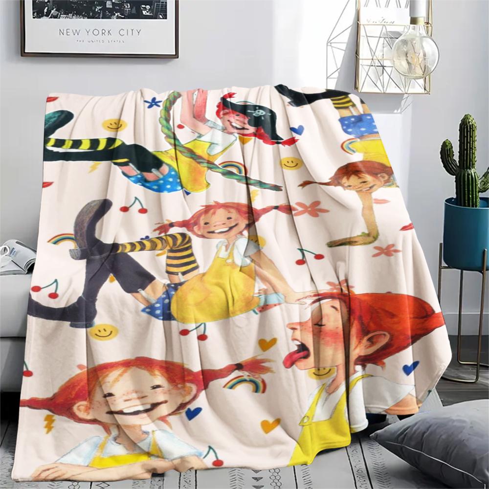 1PC Pippi Longstocking Print Flannel Blanket, High quality Comfortable for All Seasons, Home Decor, Warmth and Comfort, Perfect for Christmas Gifts113