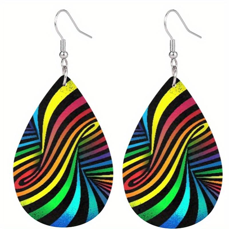 Colored Abstract Stripes PU Earrings Fashion Jewelry Elegant Earrings Pride Earrings Party Earrings Holiday Gift for Friends Party Favor