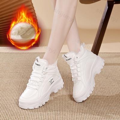 Прочные теплые бархатные нескользящие повседневные вулканизированные туфли для женщин. Зимние универсальные плюшевые удобные кроссовки на толстой подошве из хлопка.