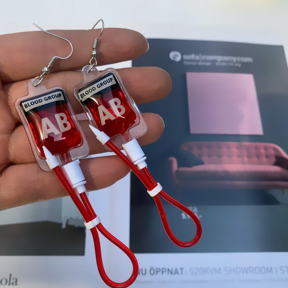 ПВХ Серьги в виде пакета крови Тип a B O AB Плазма Хэллоуин Кровь Серьги-гвоздики Пакет крови Ожерелье Косплей