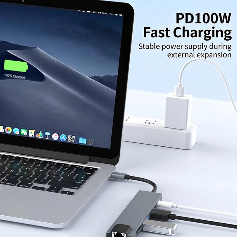 USB-C Хаб 8-в-1 Адаптер Type C Многопортовый USB 3.0 Порт PD для Зарядки Считыватель Карт TF SD Конвертер для Мобильного Телефона Планшета