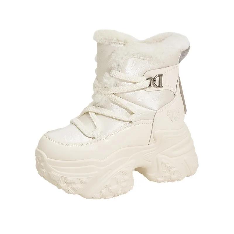 Модные 9 см ботильоны из синтетической кожи, мотоциклетные ботинки, разноцветные, на платформе и танкетке, зимние плюшевые балетки, ботильоны на молнии до щиколотки, панк женские