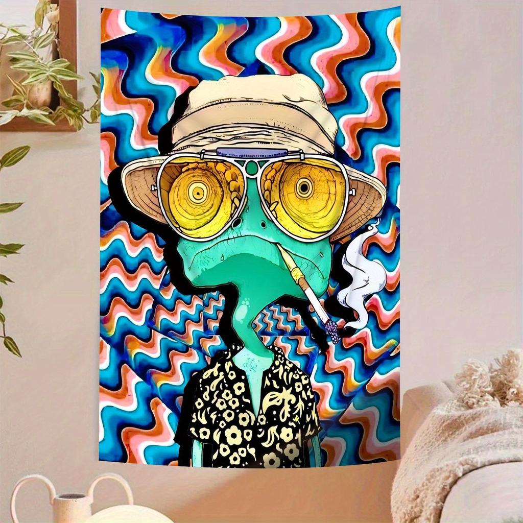 Psychedelic Frog with Sunglasses Tapestry Wall Decor for Bedroom Cozy AtmosphereVibrant Home Styleand Colorful Fun Enhancement