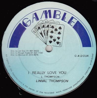 12-дюймовая пластинка LINVAL THOMPSON - I Really Love You / Touch Up The Ke GAD03 Gamble 1982 UK Регги, Ска и Даб Б/У