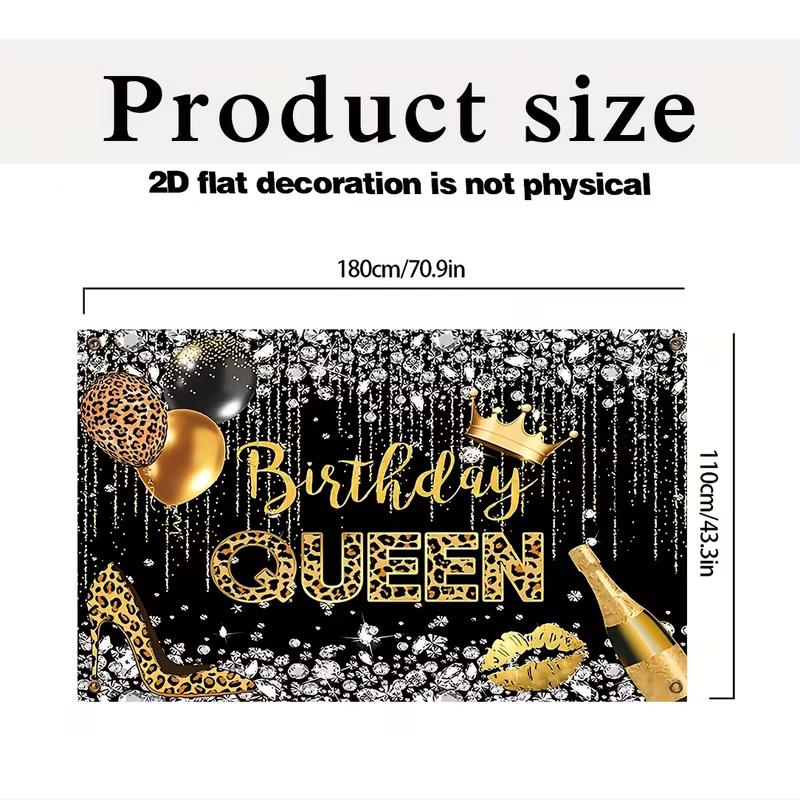 2D Black Gold Crown Women Birthday Photography Background Cloth