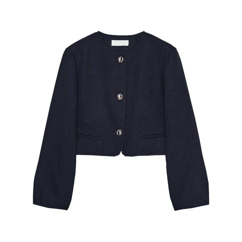 Zaprha 2025 Осень Новое поступление Золотая пуговица Полоска Подплечники Короткий круглый вырез Длинный рукав Пиджак 8372280