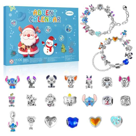 Набор браслетов-адвент-календаря на Рождество 2025, 24-дневный обратный отсчет, шкатулка для украшений с шармами в виде Санты, оленя и елки, сюрпризный рождественский подарок