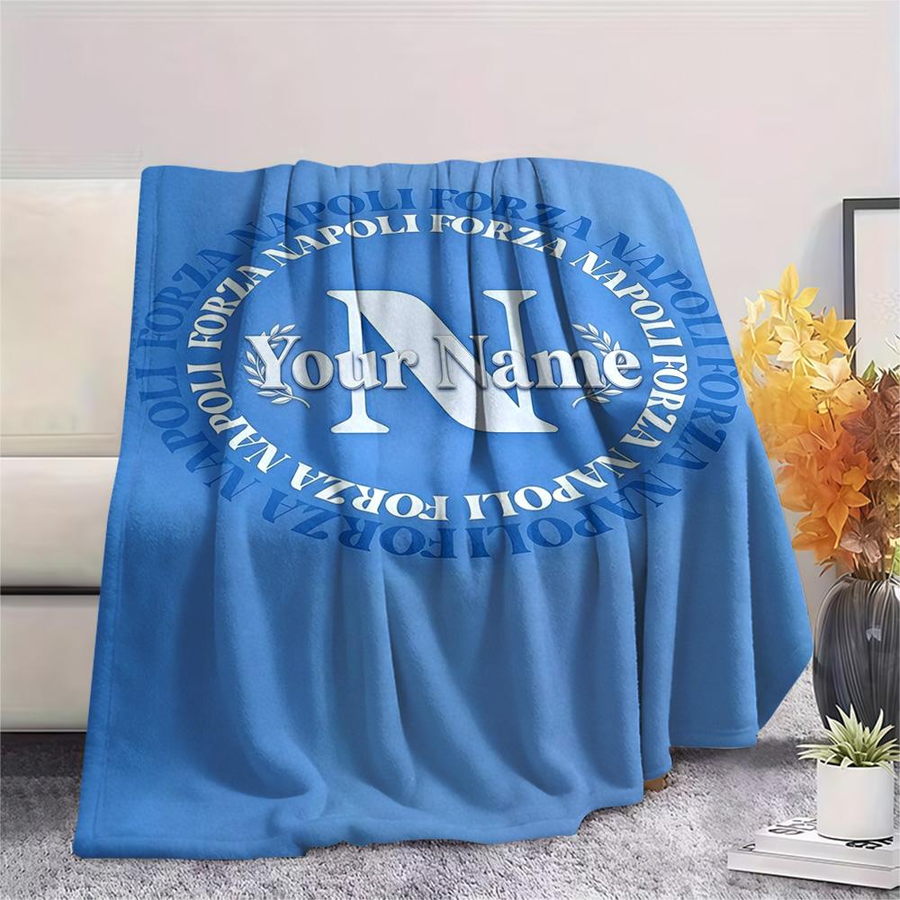 1PC Napoli Crest Custom Name Patterned Flannel Blanket Suitable For All Seasons For Home Decor Warmth And Comfort Gifts Holiday Present