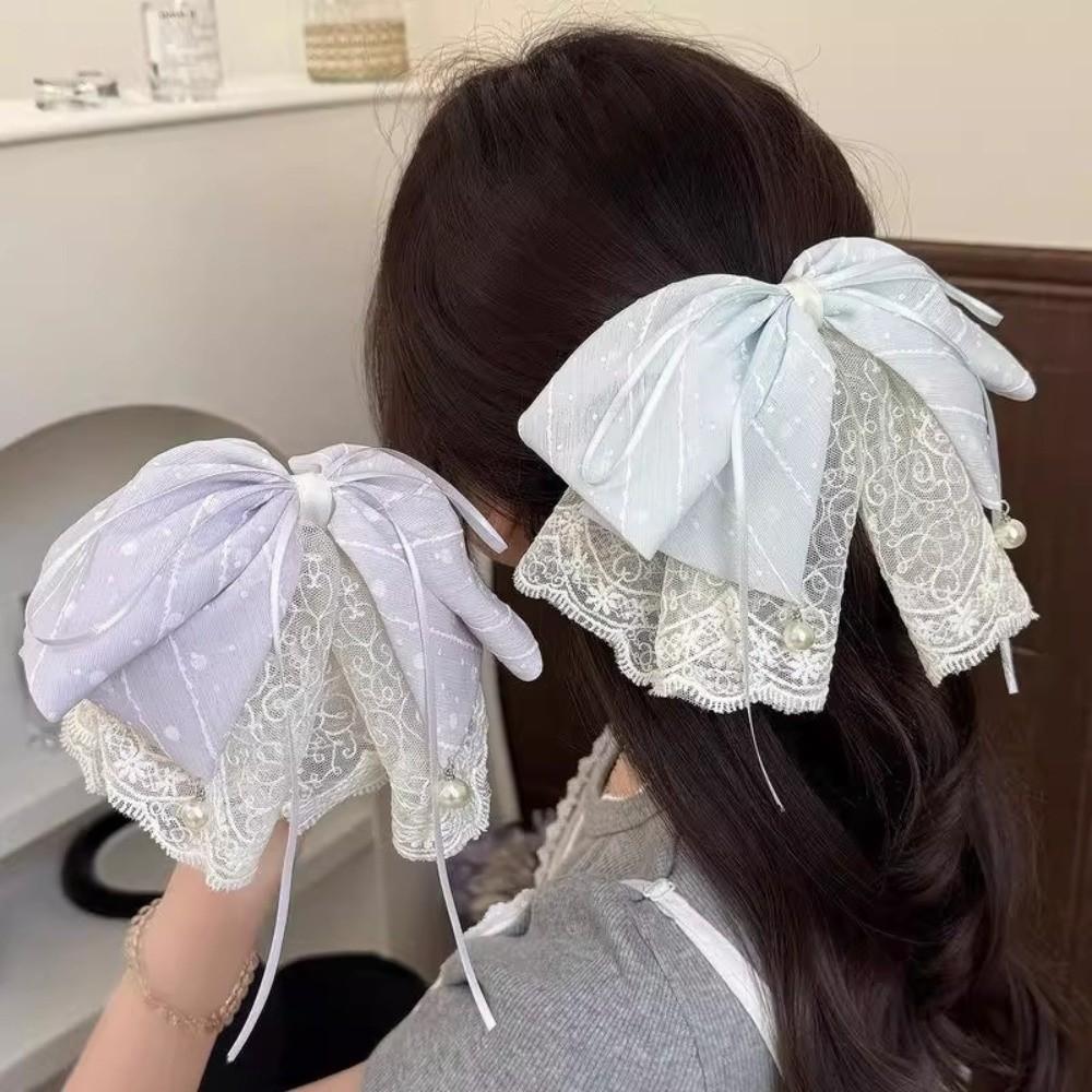 Headwear Ponytail Clip Hair Accessory Hair Grip Clip Vintage Lace Bow Hair Clip Women