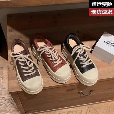 Осень и зима новая кожаная обувь на высокой толстой подошве на шнуровке в повседневном стиле универсальная кожаная поверхность повседневные кеды женские