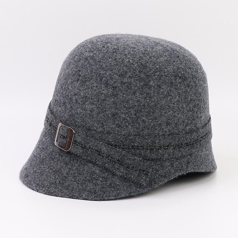 Autumn Winter New Pure Color Equestrian Hat High Quality All Wool Fisherman Hat Hat Women Fashion Metal Buckle Warm Hat