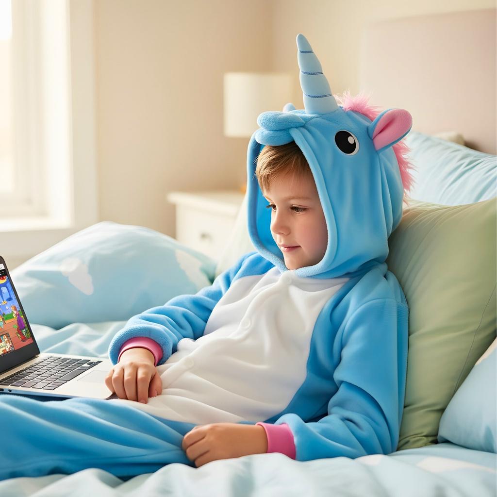 Piżama Onesie Kigurumi Kostium Lazurowy Jednorożec Dzieci 105 - 115Cm
