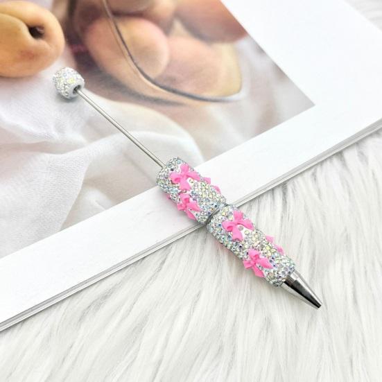 DIY Beadable Pen Glitter Ballpoint Pen, Rhinestone Bow Beaded Handmade Supplies Bling Black Ink Pens for Making, School Office Cute Desk Accessories