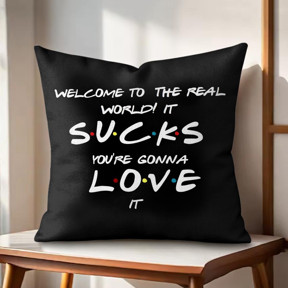 Classic FFriends Funny Quotes Cushion Cover Natural Linen Organic Fabric DoubleSided Printing Couch Pillow Covers Home Decor