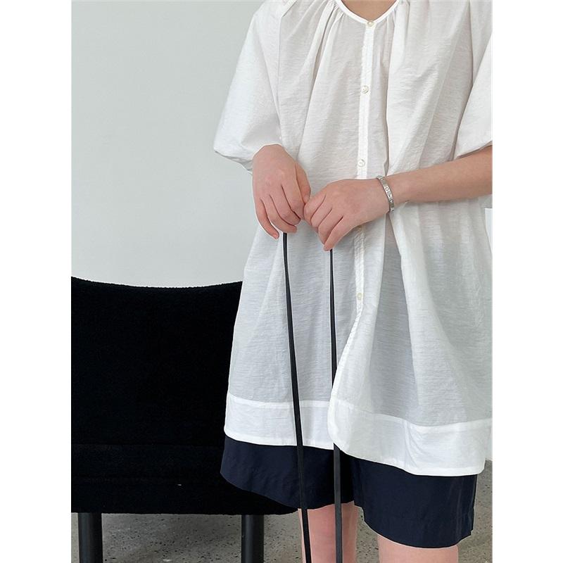 Французская рубашка с V-образным вырезом и свободными рукавами-буфами для женщин, летний двусторонний кардиган, повседневный топ, блузка свободного кроя, удобная женская рубашка, стильный топ