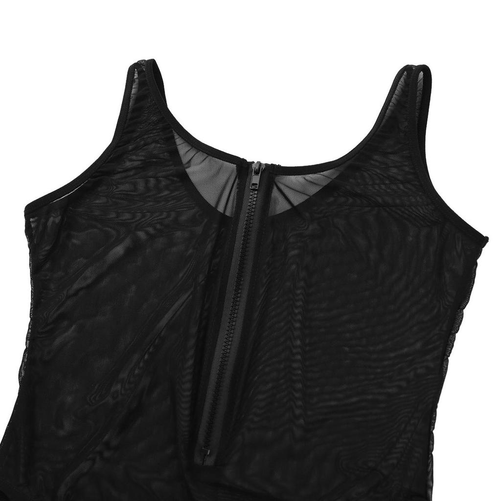 Women's One Piece Monokini Swimsuits See Through Mesh Romper Romper Front Zip Bodysuit
