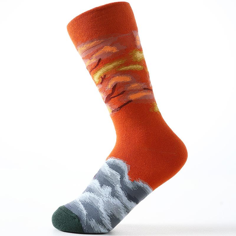 Хлопок гребенной пряжи новый ретро маяк японские носки приливные мужские и женские вышитые носки средней длины