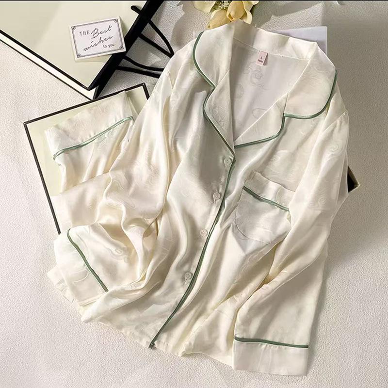 2025 Auspicious Clouds Ice Silk Padded Pajamas - Women's Two-Piece Set In Milk White, Long Sleeve & Pants