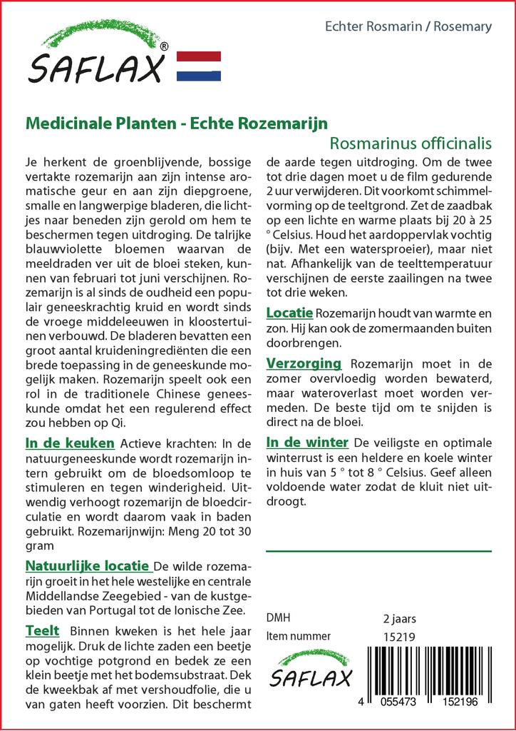 SAFLAX Garden in the Bag - Розмарин - 100 семян - С субстратом в подходящем пакете-стойке - Rosmarinus officinalis
