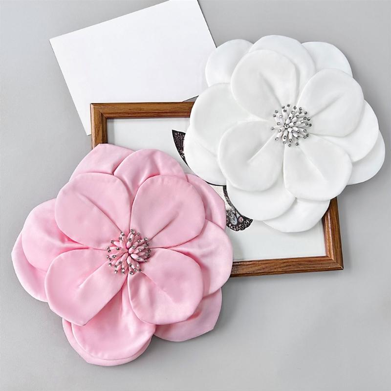 Multi Layer Soft Fabric Large Flower Brooch Stylish Breastpin for Dresses and Tops Floral Shaped Corsage Party Accessory