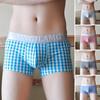 Men Casual Underwear Mid-rise Letter Plaid Print Patchwork Design Shorts Briefs 3D U-convex High Elasticity Panties