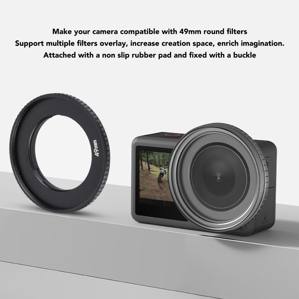 Action4 49MM Адаптер для объектива Алюминиевый сплав Адаптер для фильтра камеры Резина Высокий ЧПУ Совместим с 49MM Круглое фильтрующее кольцо, Кольцо, Нескользящая накладка, Прочность,