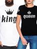 Футболка с принтом King Queen и надписью «Корона», свободная футболка для влюбленных с короткими рукавами и круглым вырезом, летняя женская и мужская футболка, топы, одежда