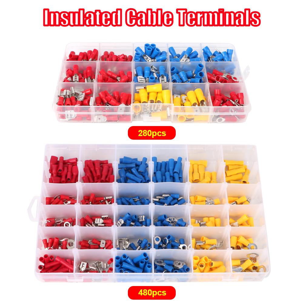 Rolled Terminals Assorted Kit Electrical Wire Crimp 280/480PCS Spade Butt Ring Lugs Fork Set Insulated Cable Connector