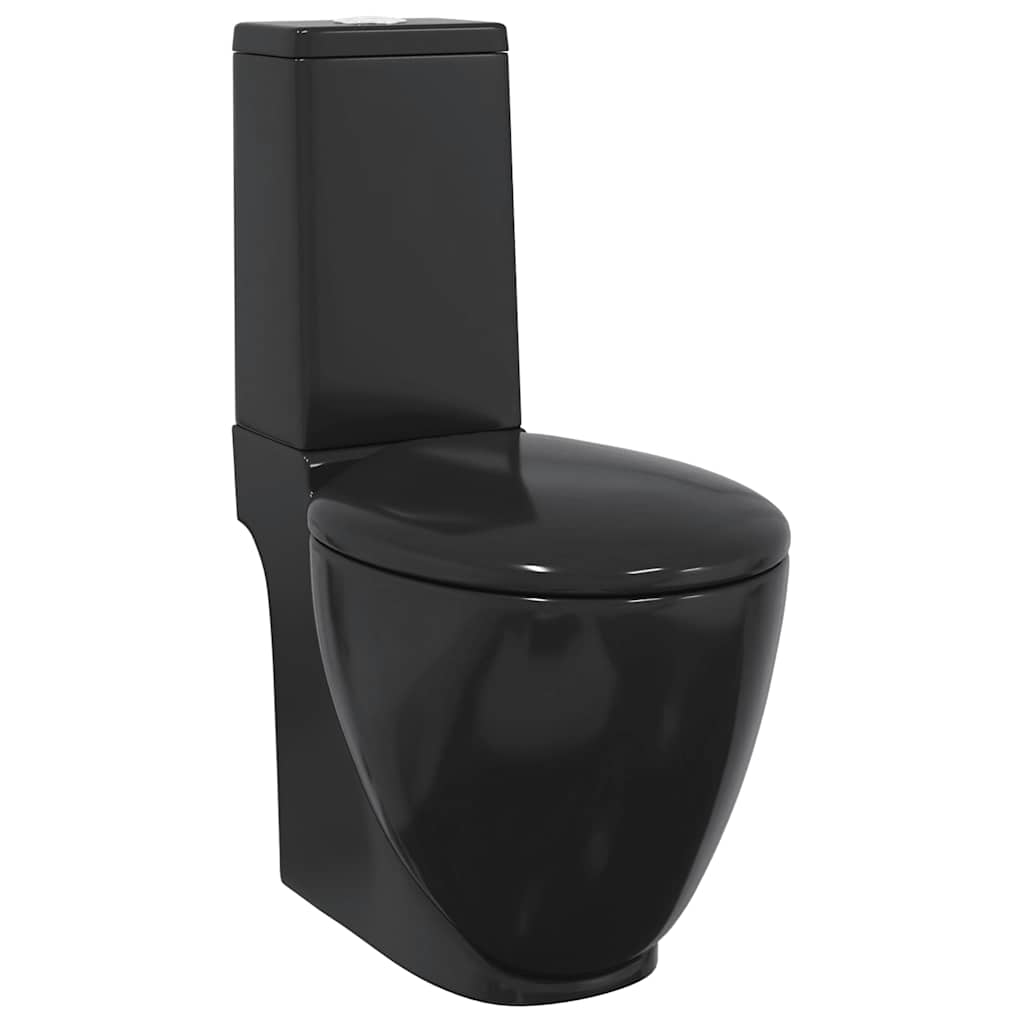 Ceramic Toilet for Bathroom Round Shape Vertical Drain Black