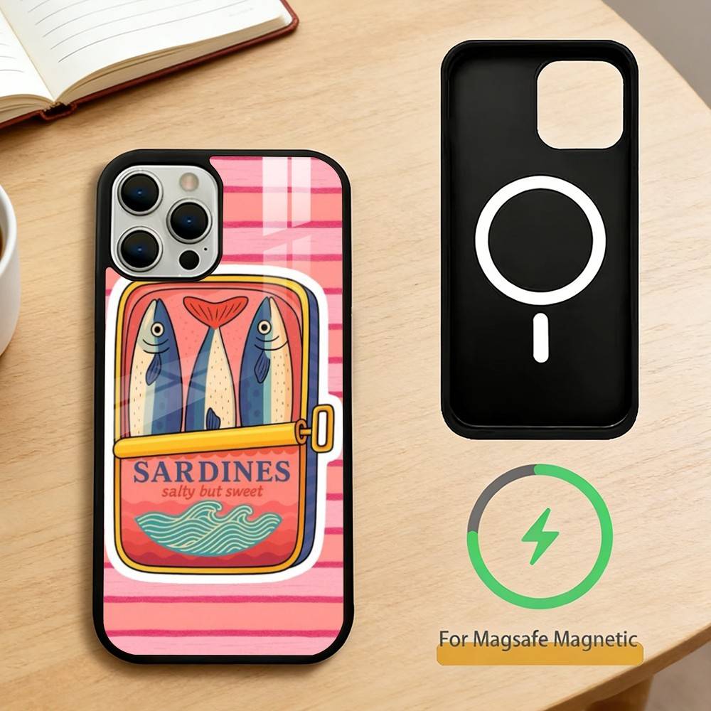 Милый Чехол для Телефона с Рисунком Рыбок Сардин Для iPhone 14,16,15,13,17,12,Plus,Pro,Max Магнитный Для Magsafe Матовый Чехол