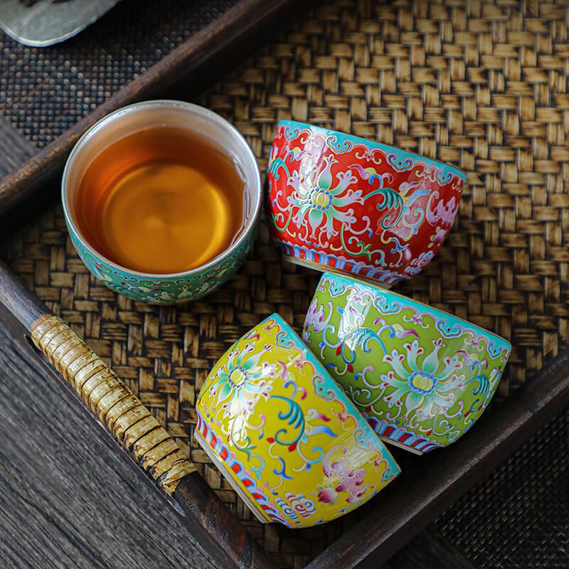 Chaxun Enamel Lotus Silver Plated Ceramic Tea Cup Gift Set