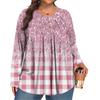 Women's Plus Size Fashion  Printed Casual Pleated Round Neck Long Sleeve Top