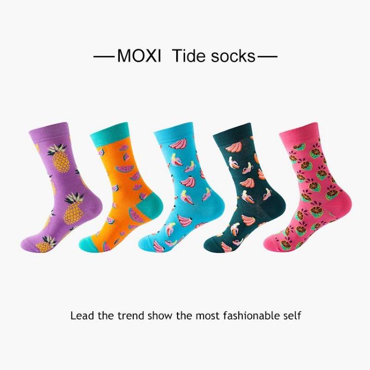 5 Pairs/Pack Couples Happy Funny Socks Cotton EU 37-43 Men Cartoon Fruits Flowers Animals Streetwear Harajuku Socks