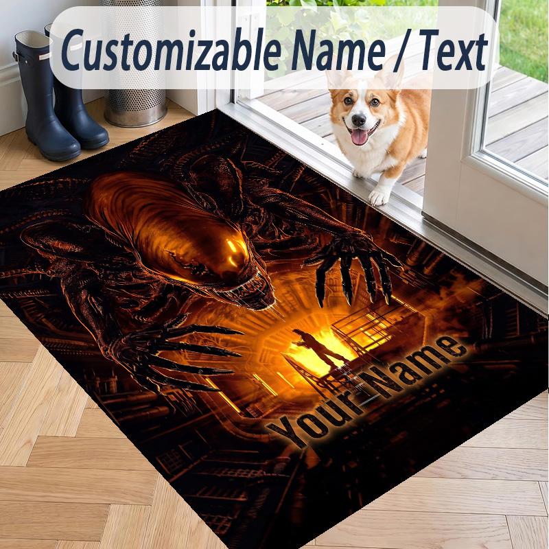 Custom Text Alien Xenomorph Pattern Floor Rug Soft Indoor Carpet Mat Living Room Bedroom