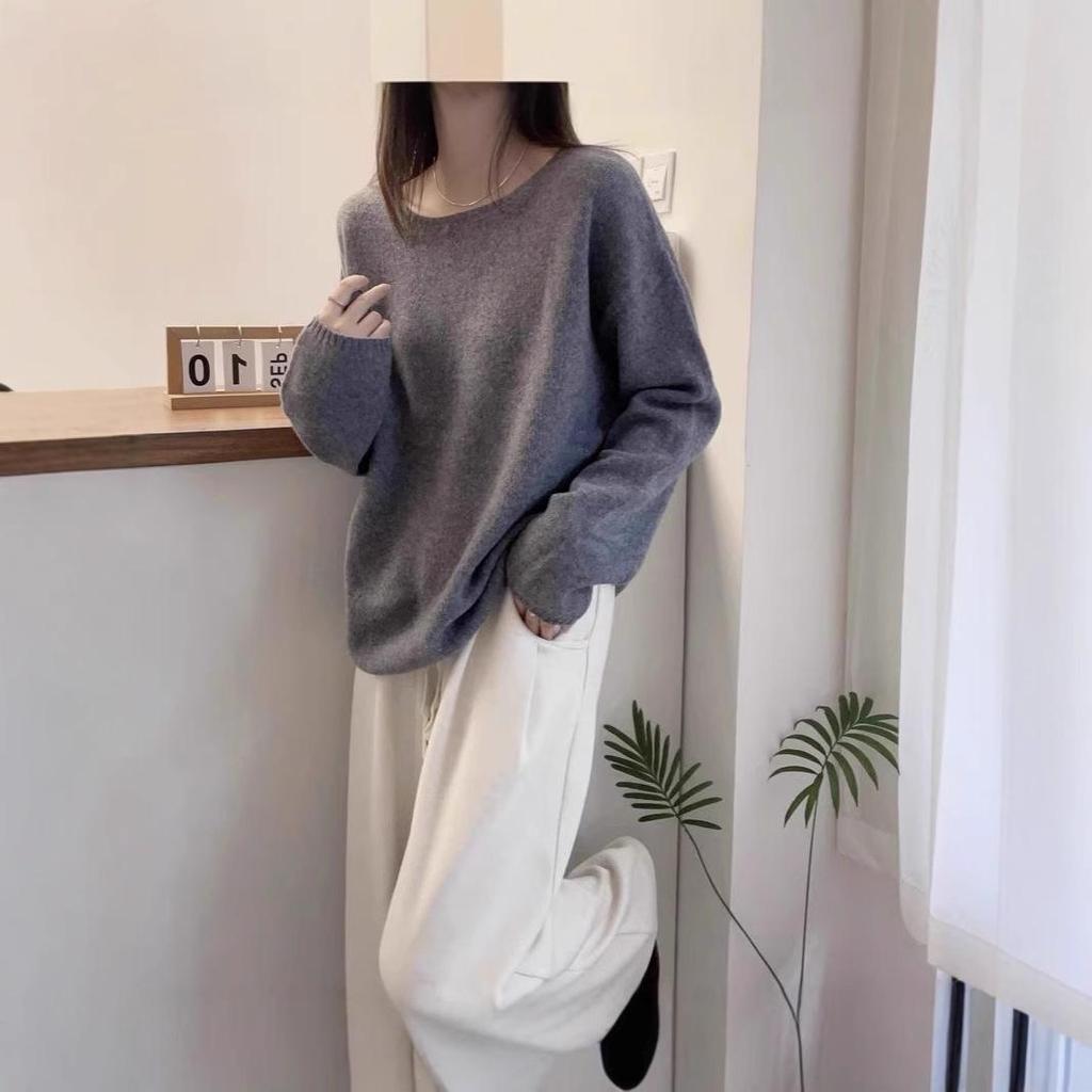 Korean Style One-Shoulder Cashmere Knit Sweater - Women's Loose Fit, Plus Size, Autumn/Winter Street Style Pure Wool Top
