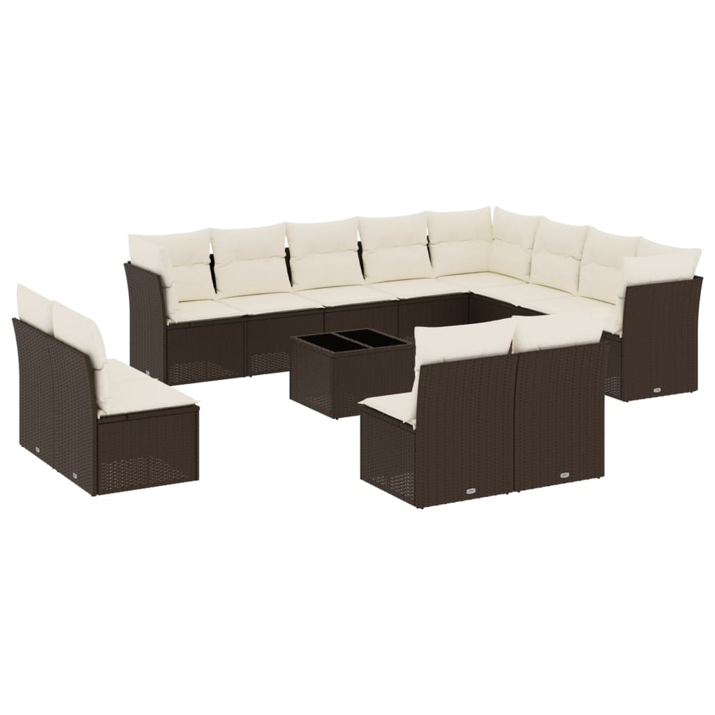 13 piece Garden Sofa Set with Cushions Brown Poly Rattan