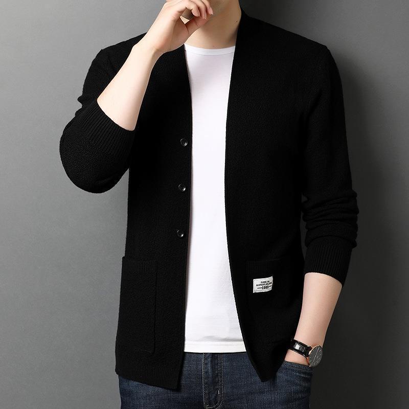 New Men's Knitted Outerwear Men's Sweater Jacket Casual Trend Versatile Long-sleeved Cardigan Top