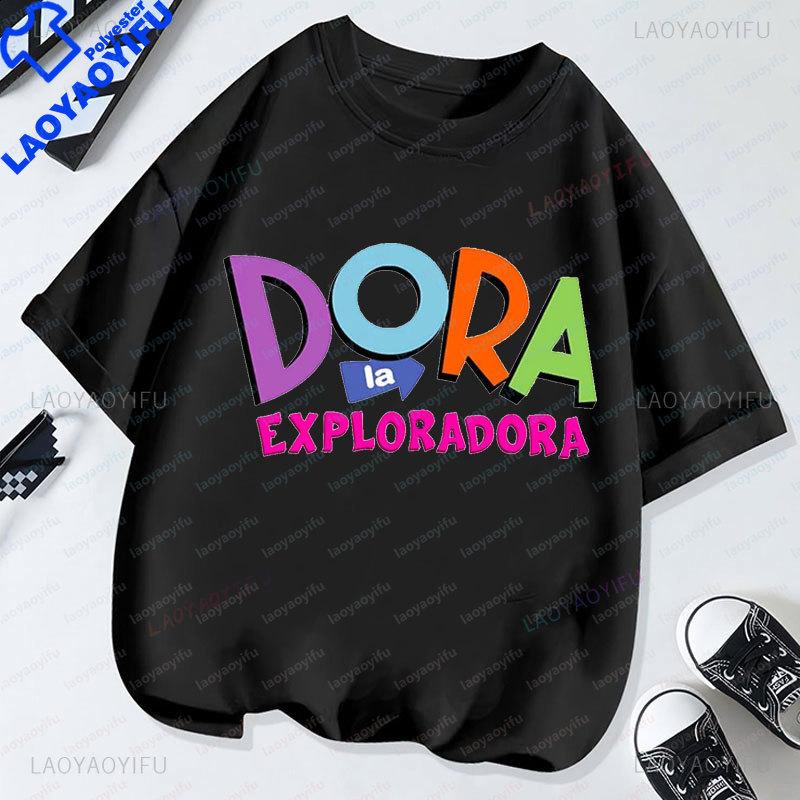 Dora The Explorer T Shirt Summer Short Sleeved Overside Clothes Hot Sale Cartoon Casual Streetwear Crew Neck Boy Girl Tops