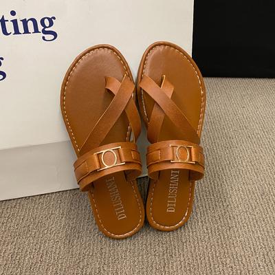 Женские минималистичные сандалии-стринги, новинка 2024 года, модные сандалии на плоской подошве, летняя уличная женская обувь для пляжного отдыха и отдыха, женская обувь