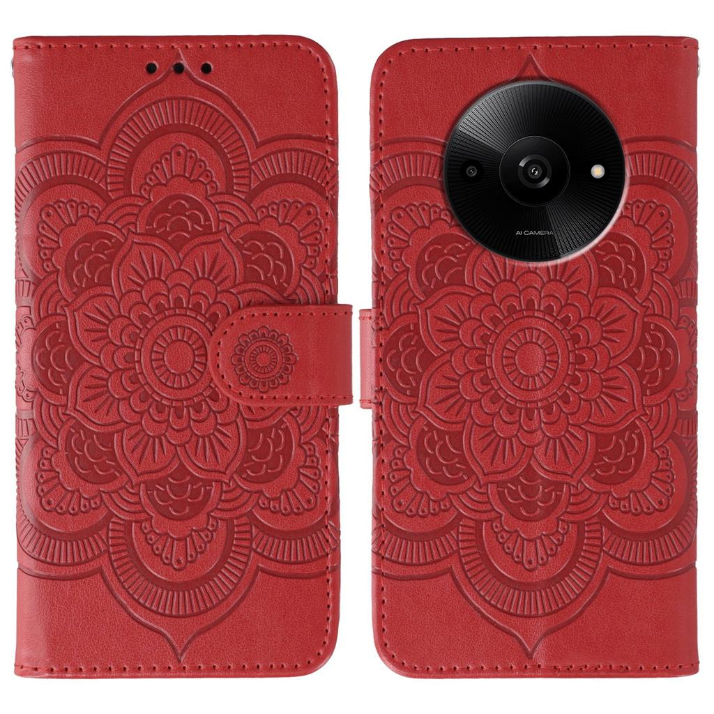 Для Xiaomi Poco C61 4G/Redmi A3 4G Чехол из ПУ кожи с тисненым дизайном мандалы Чехол-кошелек для телефона