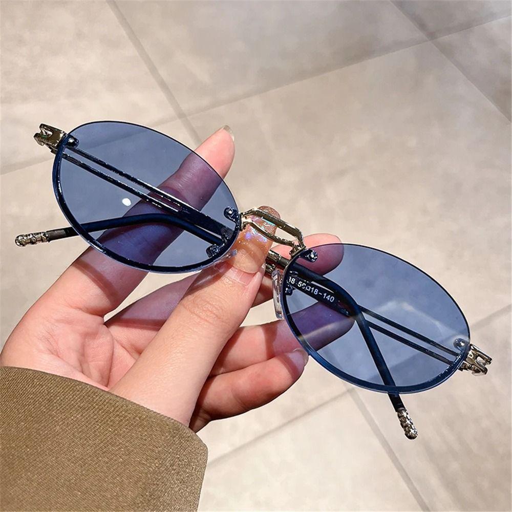Vintage Metal Punk Sunglasses Rimless Oval Sun Glasses Trendy Frameless Shades Uv400 Protection Gradient Glasses