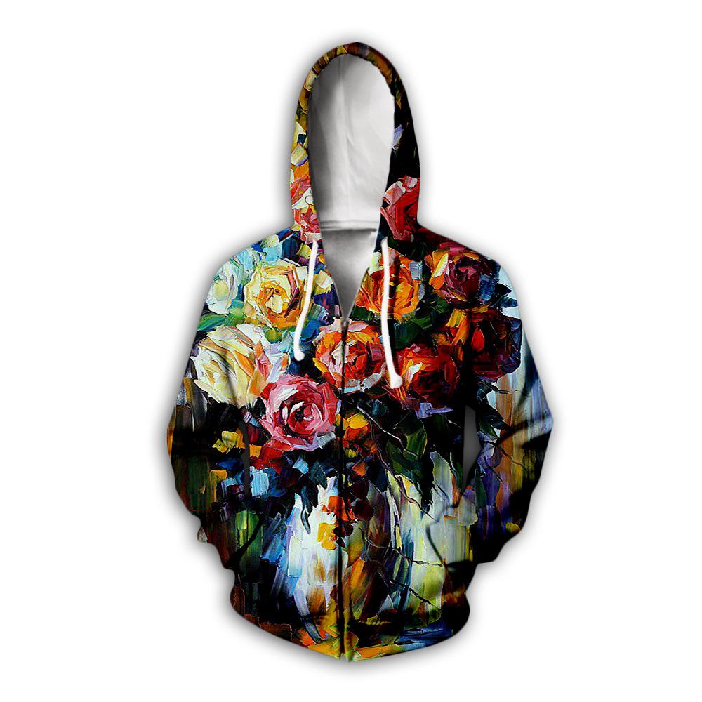 Flower Floral Pattern 3D Print Zipper Hoodies Men's Autumn Hooded Sweatshirts Oversized Streetwear Tracksuit Coat Man Clothing