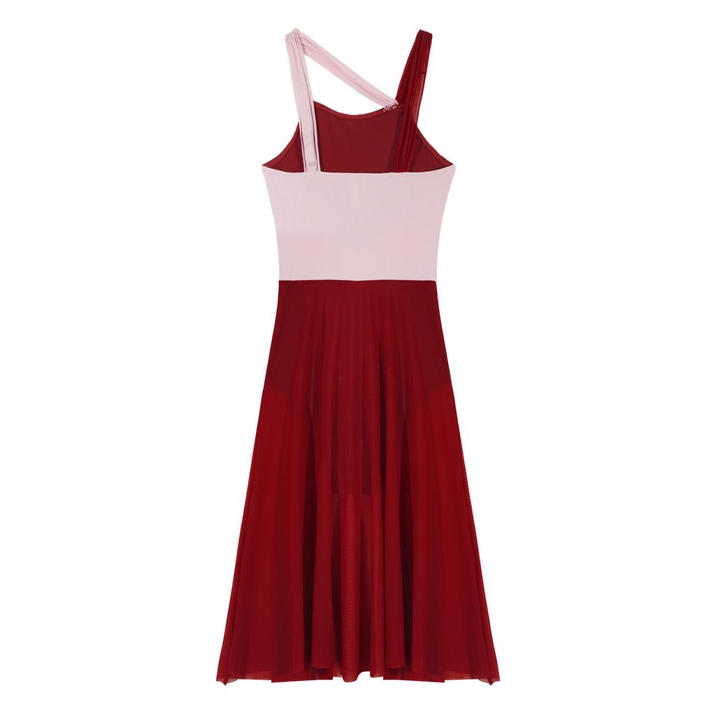 Детские шифоновые лирические танцевальные костюмы без рукавов для девочек, платье-купальник с цветными блоками, современные платья