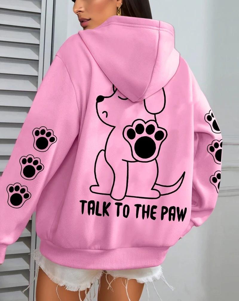 Мультяшная собака Paw Talk, Женская толстовка, Осень, Свободная, Повседневная, С карманом, Флисовый пуловер